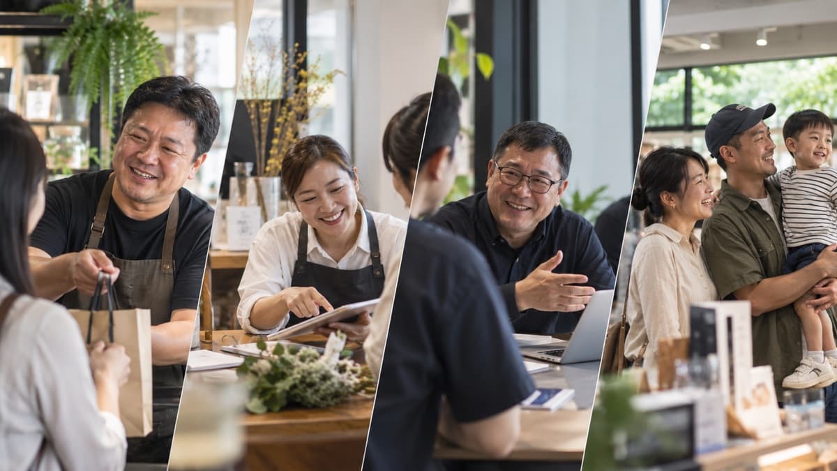 Small business owners and families connecting with customers and each other